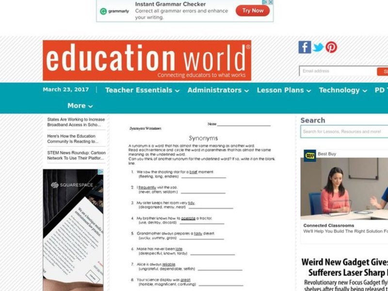 Synonyms Lesson Plan