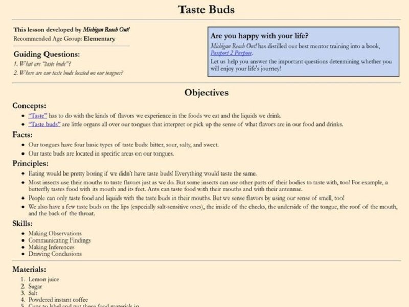 Taste Buds Lesson Plan