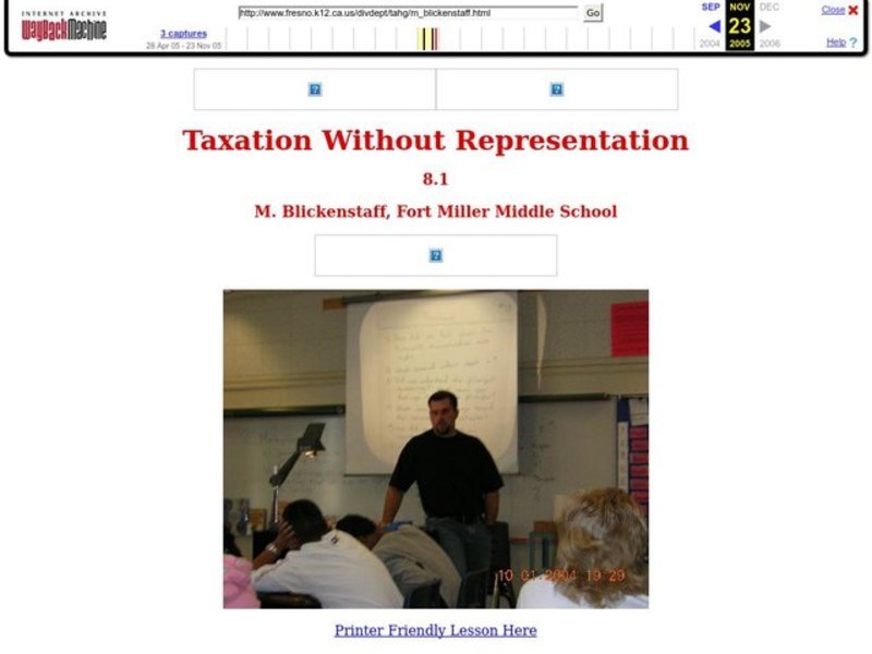 Taxation Without Representation Lesson Plan