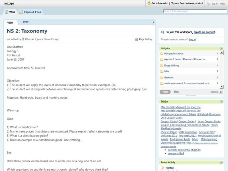 Taxonomy Lesson Plan