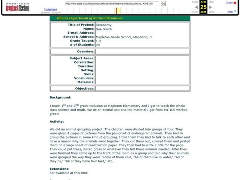 Taxonomy Lesson Plan