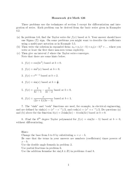Taylor Series Worksheet