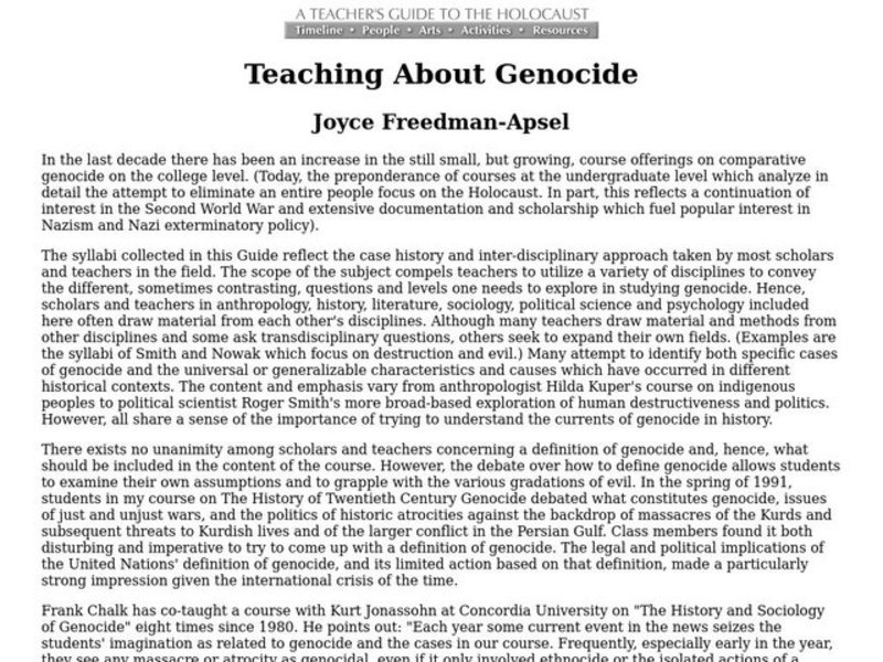 Teaching About Genocide Worksheet