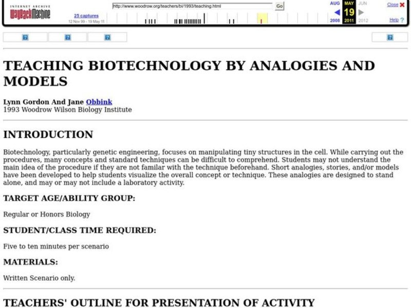 Teaching Biotechnology by Analogies and Models Lesson Plan