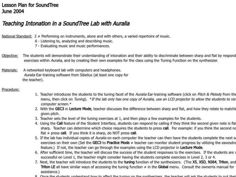 Teaching Intonation in a SoundTree Lab with Auralia Lesson Plan