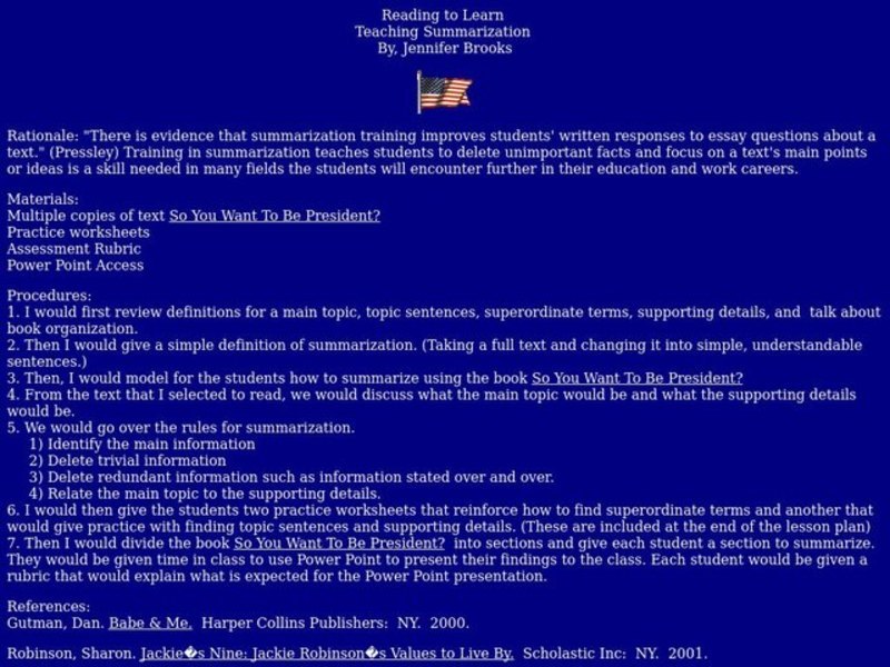 Teaching Summarization Lesson Plan