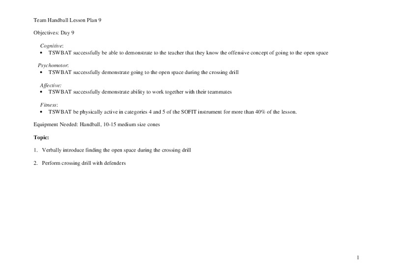 Team Handball Lesson Plan