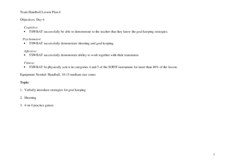 Team Handball Lesson Plan
