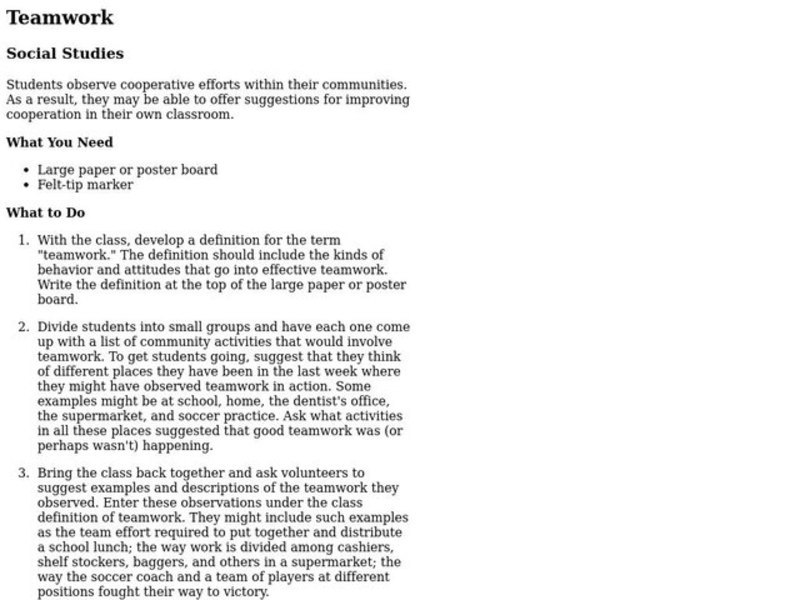 Teamwork Lesson Plan