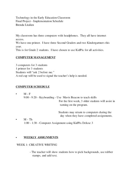 Technology In The Early Education Classroom Lesson Plan