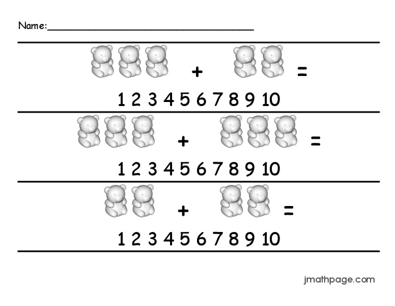 Teddy Bear Addition Worksheet