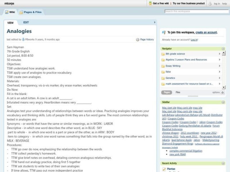 Analogies Lesson Plan