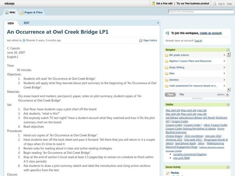 An Occurrence at Owl Creek Bridge Lesson Plan