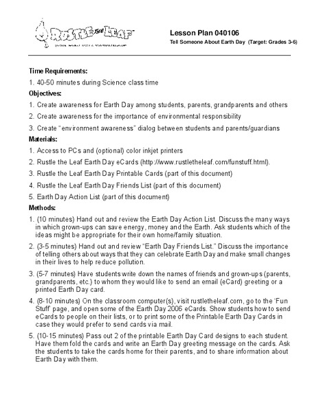 Tell Someone About Earth Day Lesson Plan