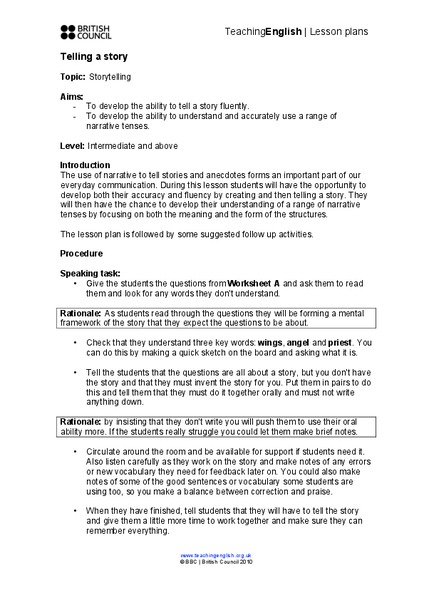 Telling a Story Lesson Plan