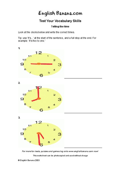 Telling The Time Worksheet