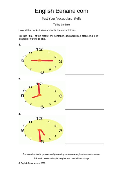 Telling the Time Worksheet