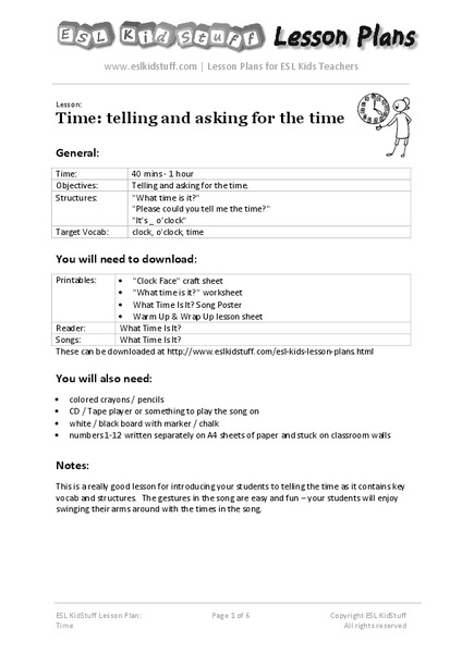 Telling the Time Lesson Plan