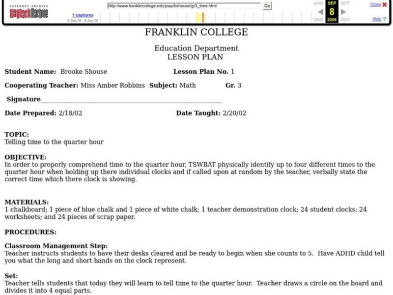 Telling Time Lesson Plan