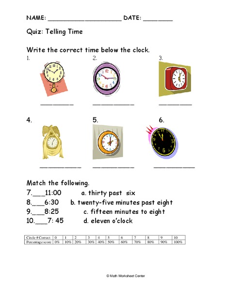 Telling Time Worksheet