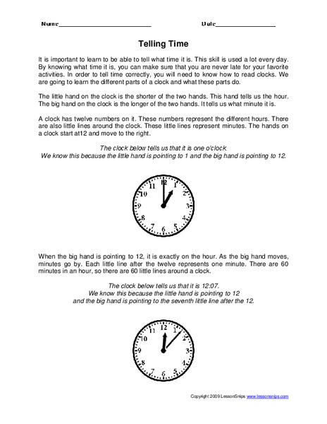 Telling Time Worksheet