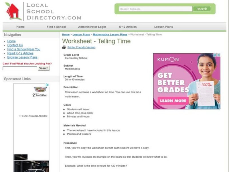 Telling Time Lesson Plan