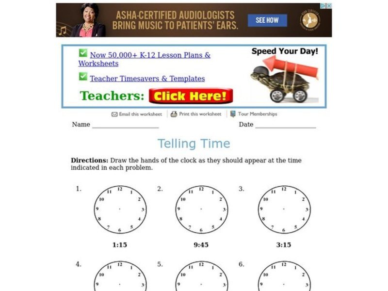 Telling Time Worksheet