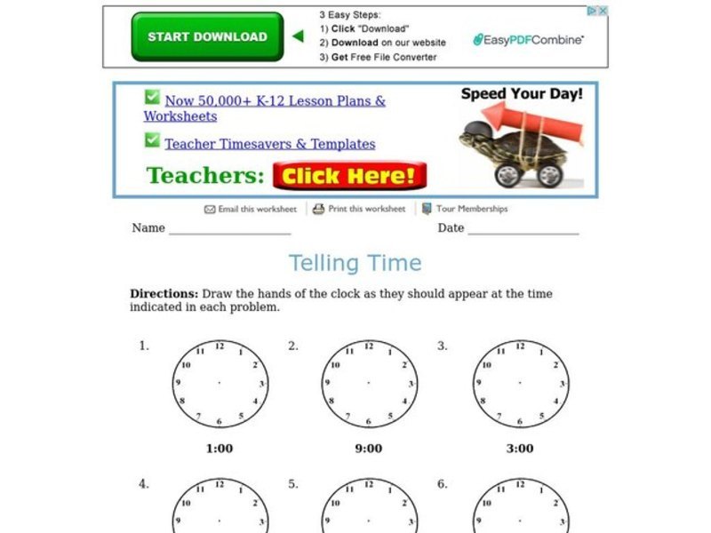 Telling Time Worksheet