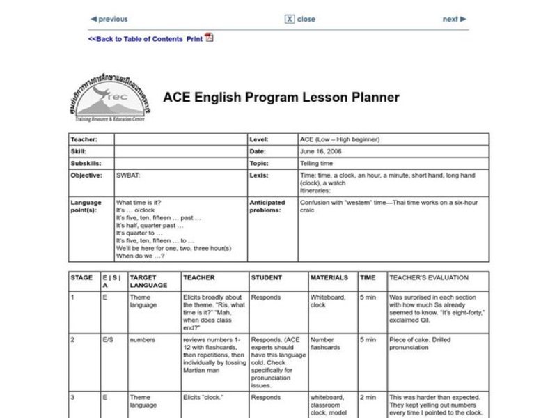 Telling Time Lesson Plan