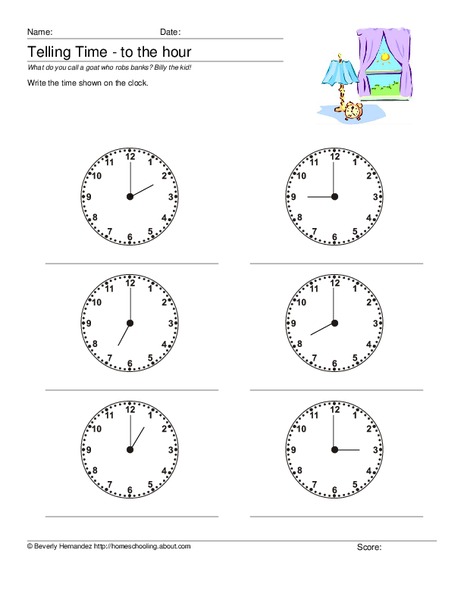 Telling Time - To the Hour Worksheet