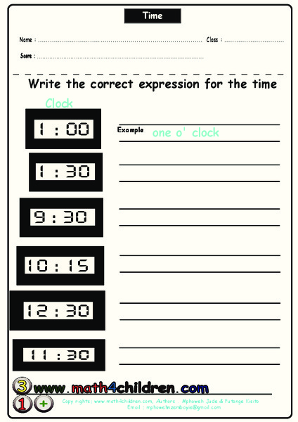 Telling Time Worksheet