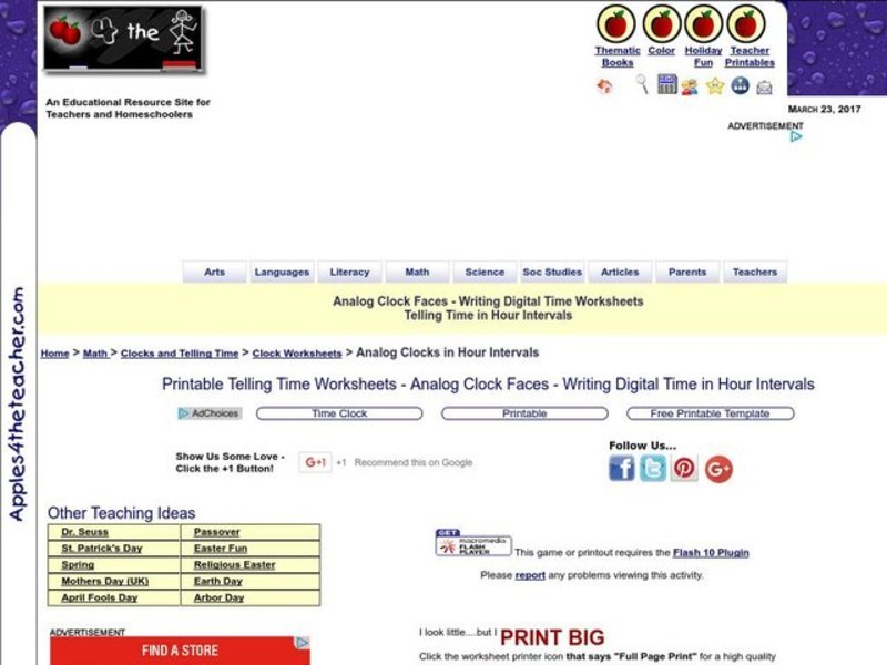 Telling Time By the Hour Worksheet