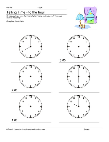 Telling time to the hour Worksheet