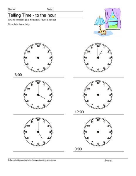 Telling time to the hour Worksheet