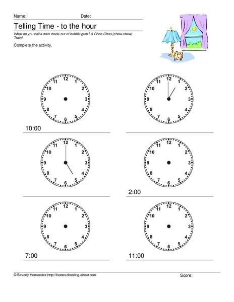 Telling time to the hour Worksheet
