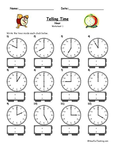 Telling Time to the Hour Worksheet