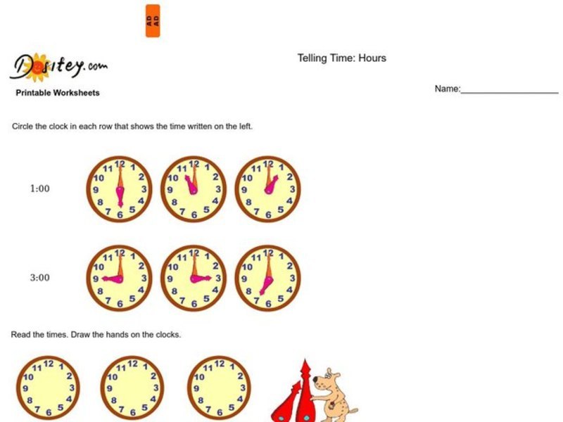 Telling Time to the Hour Worksheet