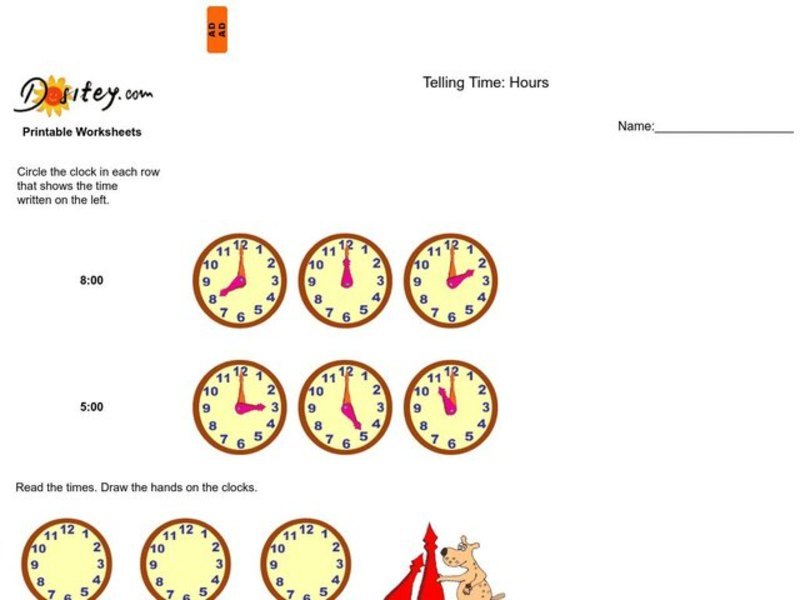 Telling Time to the Hour Worksheet