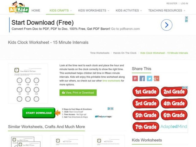 Telling Time Worksheet: Draw Hands on the Clock Worksheet