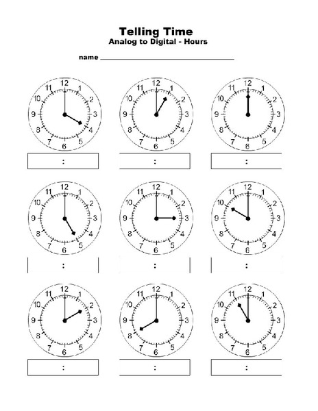 Telling Time: Analog to Digital Worksheet