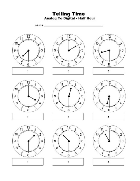 Telling Time: Analog to Digital Worksheet