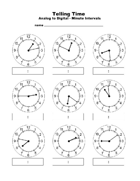 Telling Time: Analog to Digital Worksheet