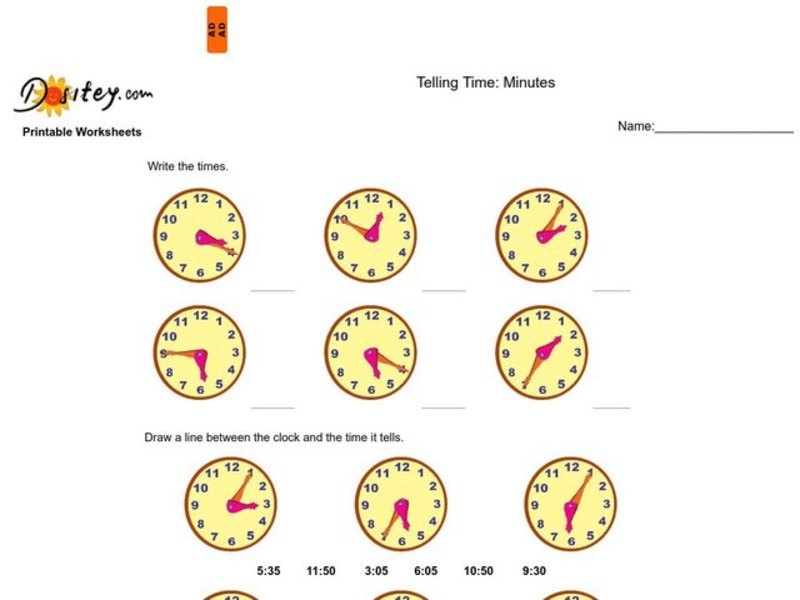 Telling Time:  Minutes Worksheet