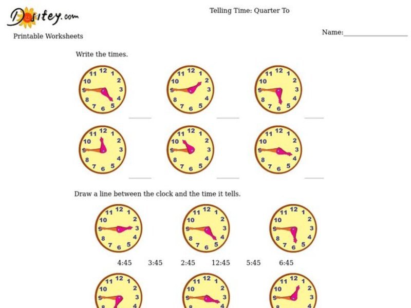 Telling Time:  Quarter To Worksheet