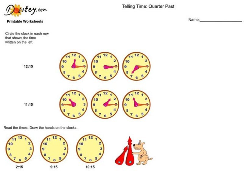 Telling Time: Quarter Past Worksheet