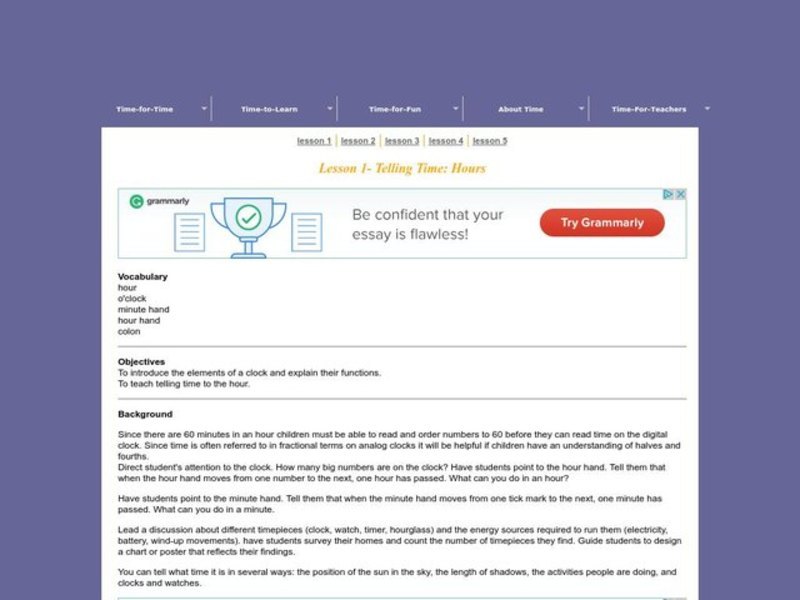 Telling Time: Hours Lesson Plan