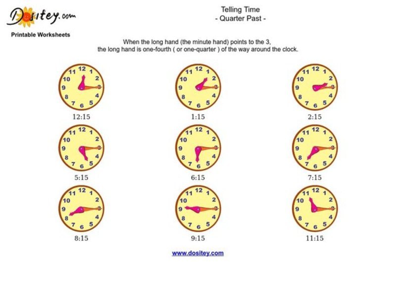 Telling Time: Quarter Past Worksheet
