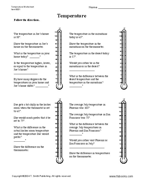 Temperature Worksheet