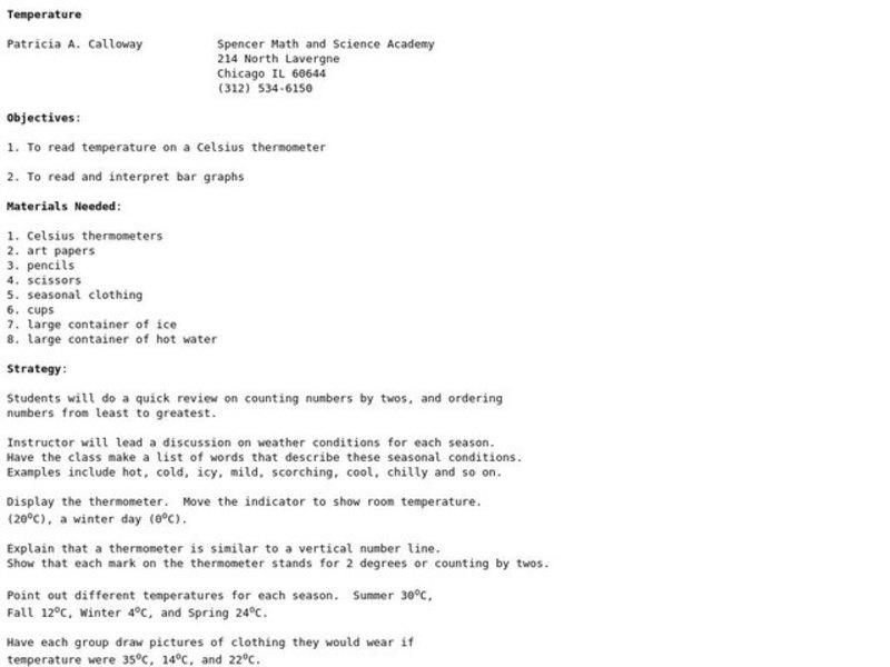 Temperature Lesson Plan