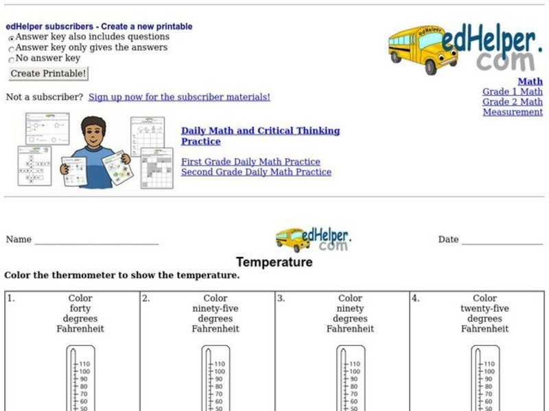 Temperature Worksheet